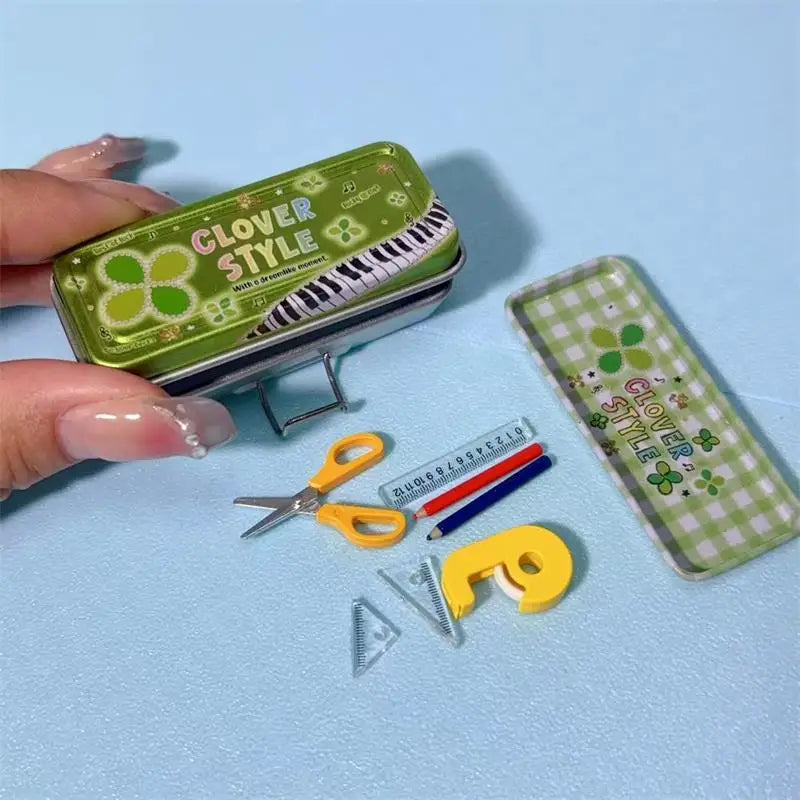 Dollhouse Miniature Double Layer Iron Pencil Box Pen Ruler Measuring Qme A2