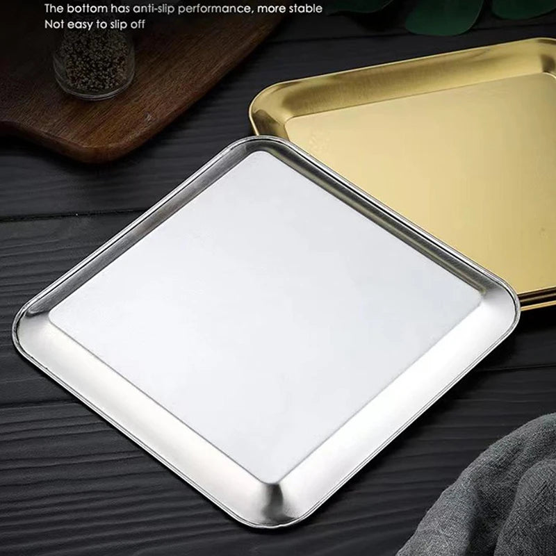 Cafe Restaurant Bathroom Tray Luxury Square Stainless Steel Serving Qme