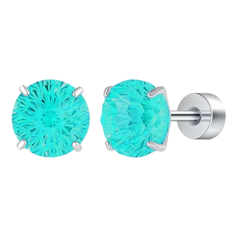 Multicolor Faceted Crystal Stud Earrings Stainless Steel Screw Back Hypoallergenic Piercing Earrings for Office Business Wear Qme 6mm D