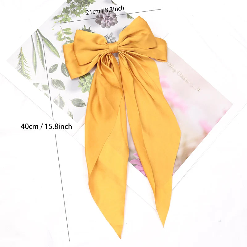 Elegant Bow Ribbon Hair Clip for Women Fashion Solid Satin Black Clip Simple Hairpin Headband with Clips Girls Hair Accessories Qme