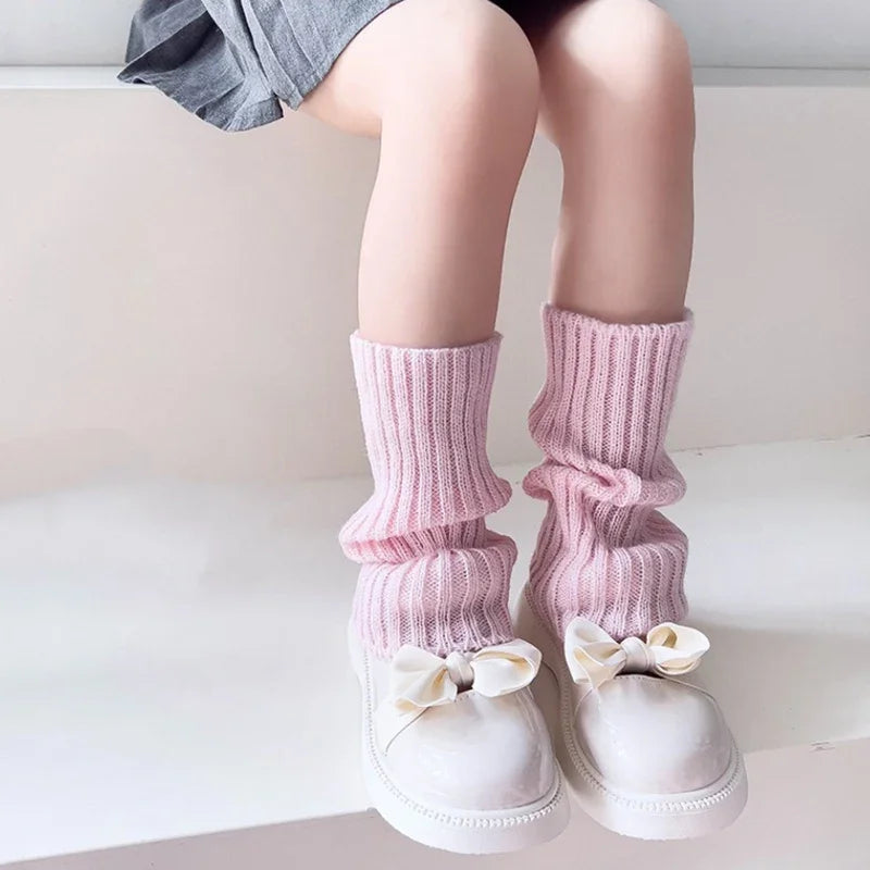 Sweet Girls Candy Color Korean Kids Leg Warmers Knitted Foot Cover Children Solid Autumn Winter Elastic Versatile Elephant Socks Qme