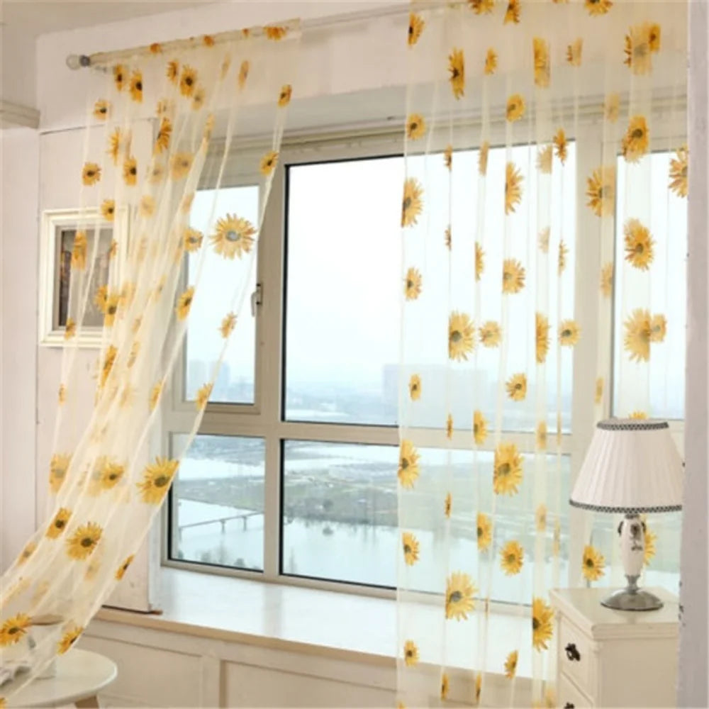 Sunflower Window Panels Drapes Curtains Sheer Voile Tulle Home Room Qme Default Title