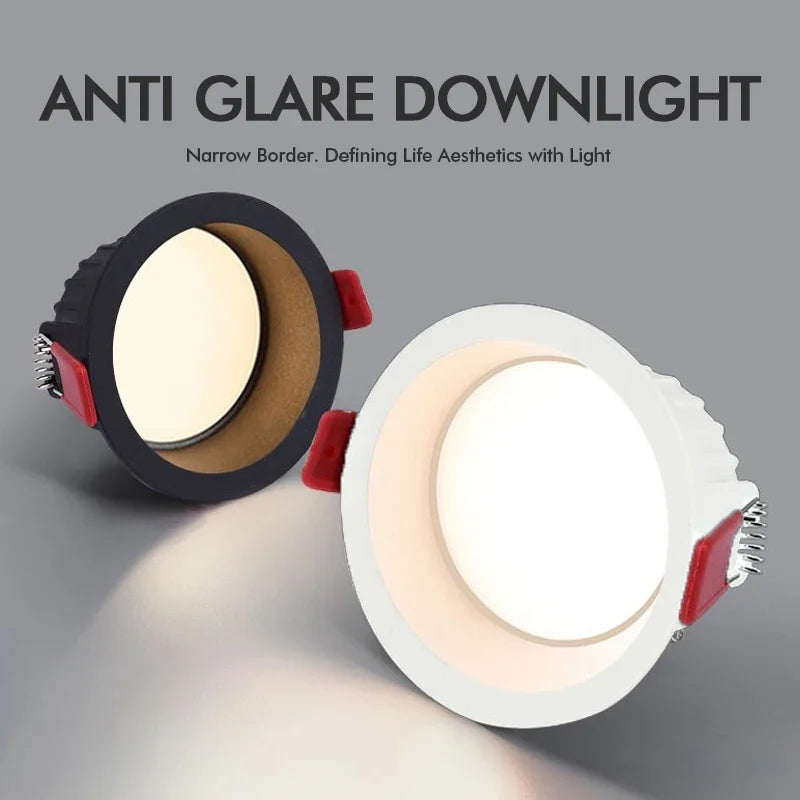 Round Anti-Glare Led SMD2835 Recessed Downlights 7w 10w Hole Size 7cm Ceiling Lamp Spotlights for Indoor Lighting Qme Warm white 3000K Black