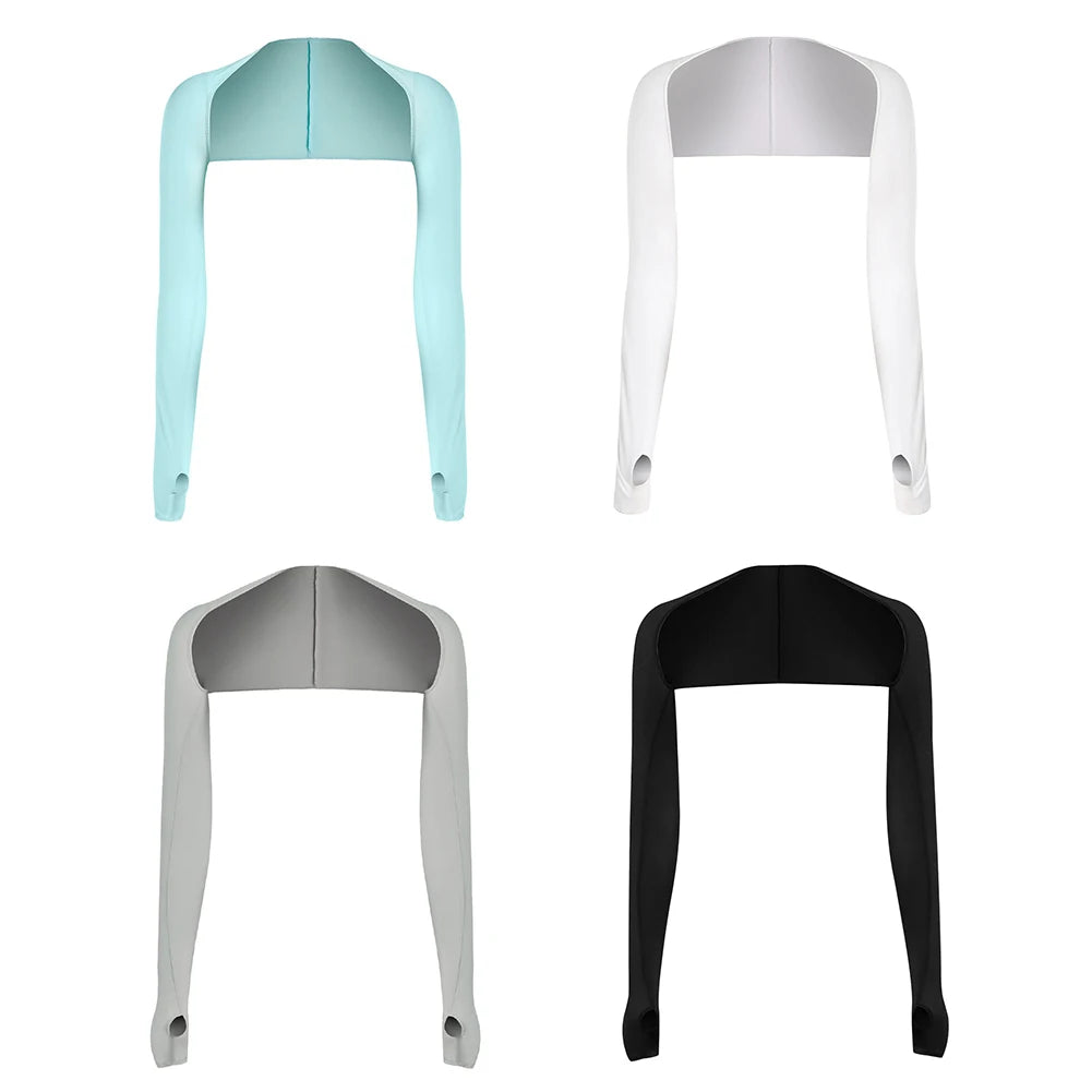 Women Thumbhole Long Sleeve Bolero Shrug Solid Color Open Front Cropped Cardigan Top Slim Fit Sunscreen Jacket Qme