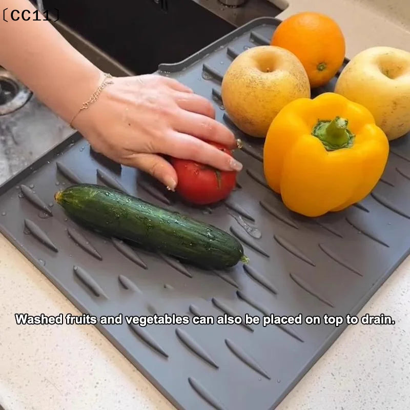 Silicone Dish Drying Mat Tilted Design Efficient Water Drainage Qme