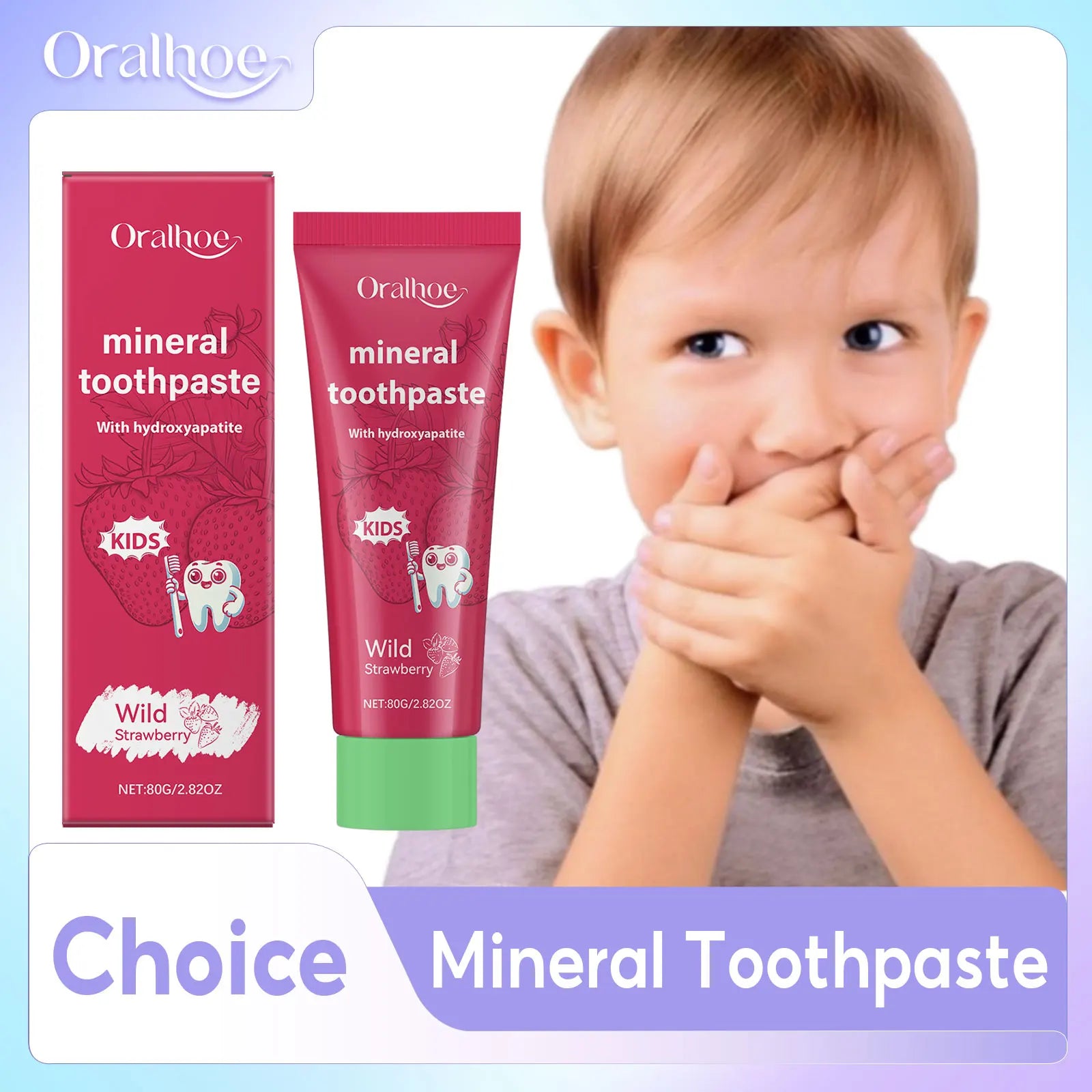 Oralhoe Kids Toothpaste Clean Teeth Whitening Night Teeth Protection Strawberry Flavor Mineral Toothpaste with Hydroxyapatite Qme