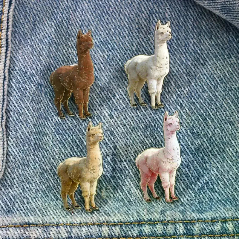 Cute 4 Color Cartoon Alpaca Metal Pins For Clothes Bags Backpack Lapel Badge Gifts For Friends Qme