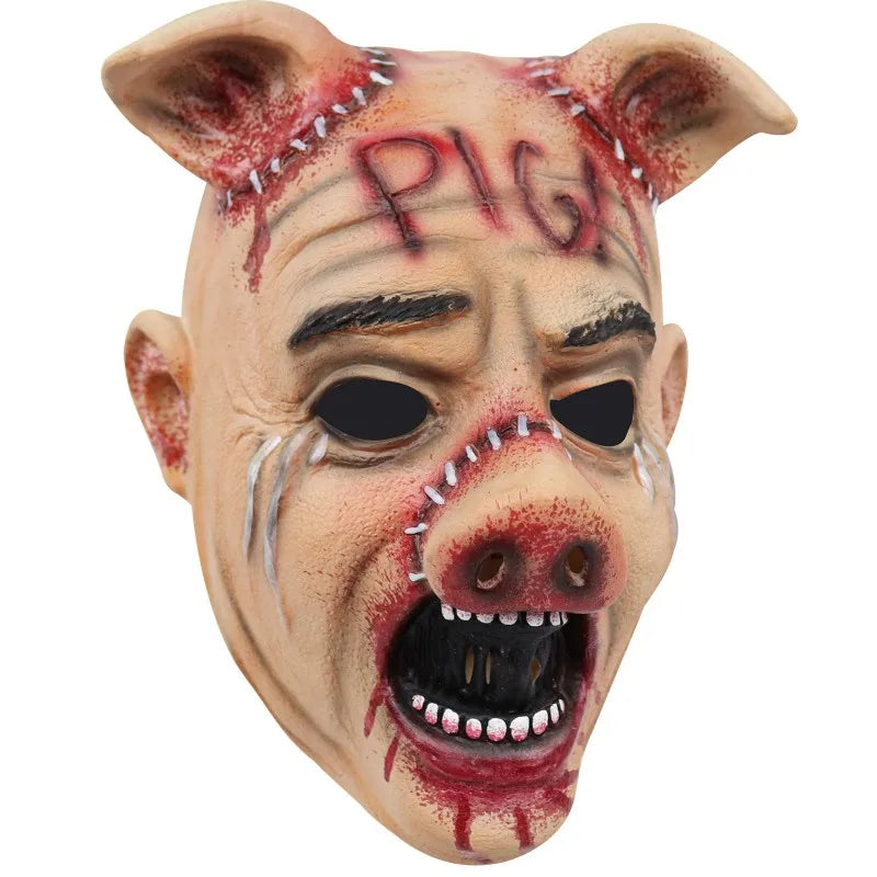 Horror Movie Texas Saw Cosplay Scary Cry Pig Latex Mask Terror Helmet Halloween Masquerade Party Carnival Prank Costume Prop Qme