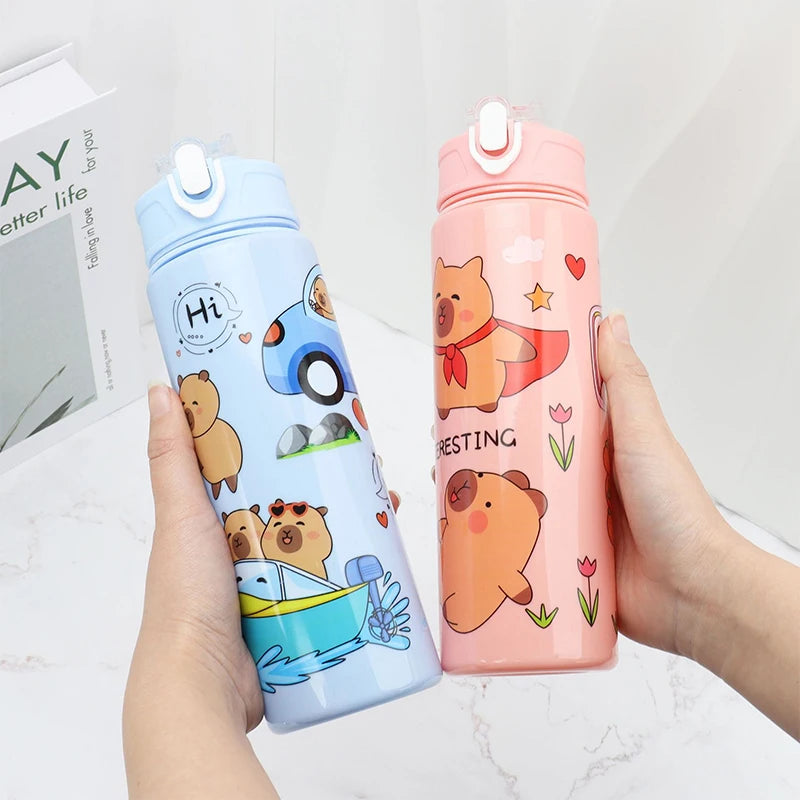 Cartoon Capybara Water Bottle Plastic Cup Portable Large Capacity Qme