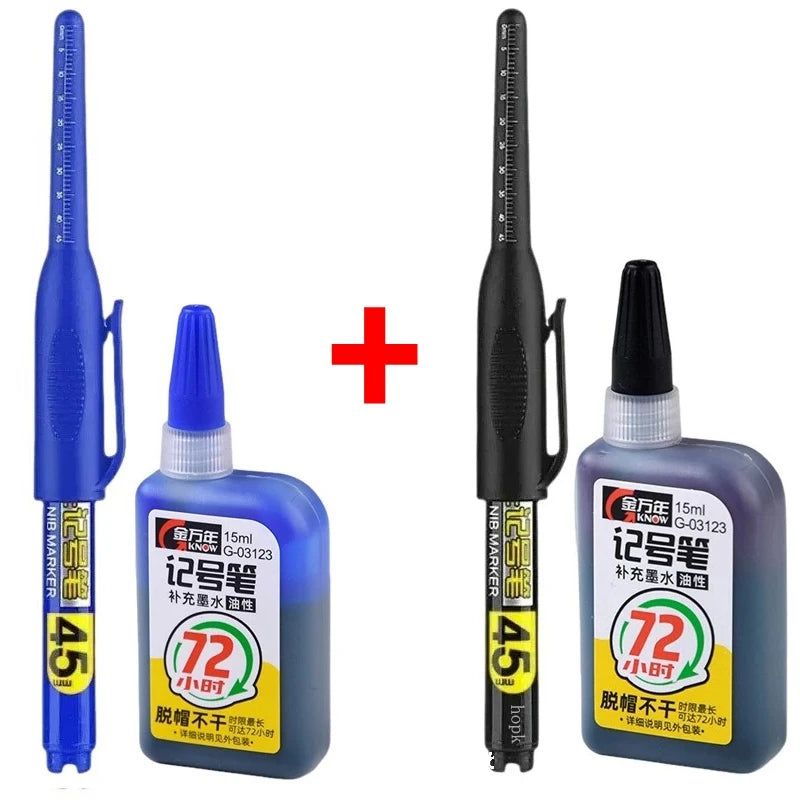 1- Waterproof Deep Hole Marker Pens Long Nib Head Carpenter Pen Black