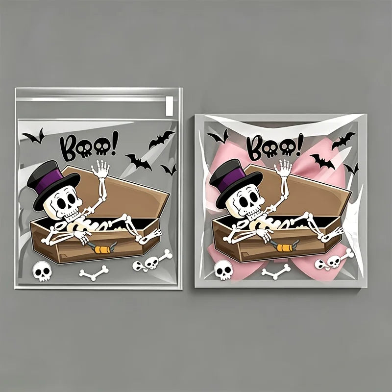 100Pcs Halloween Cartoon Bat Skeleton Transparent Packaging Bags,Suitable for Storing Candy At Parties,Halloween,carnival Nights Qme