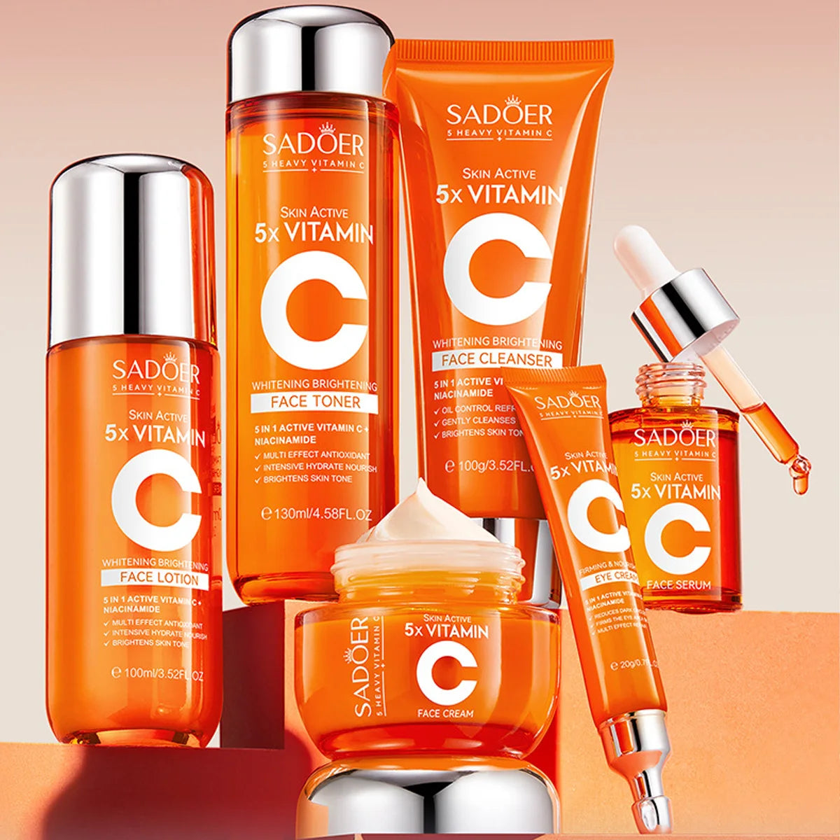 Vitamin C Skincare 6-Piece Whitening Brightening Moisturizing Firming Qme