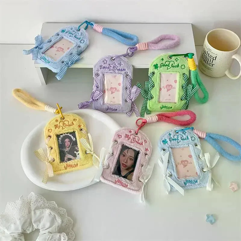 Cute Ballet-style Ribbon Photocard Holder Plush Card Lanyard Idol Qme