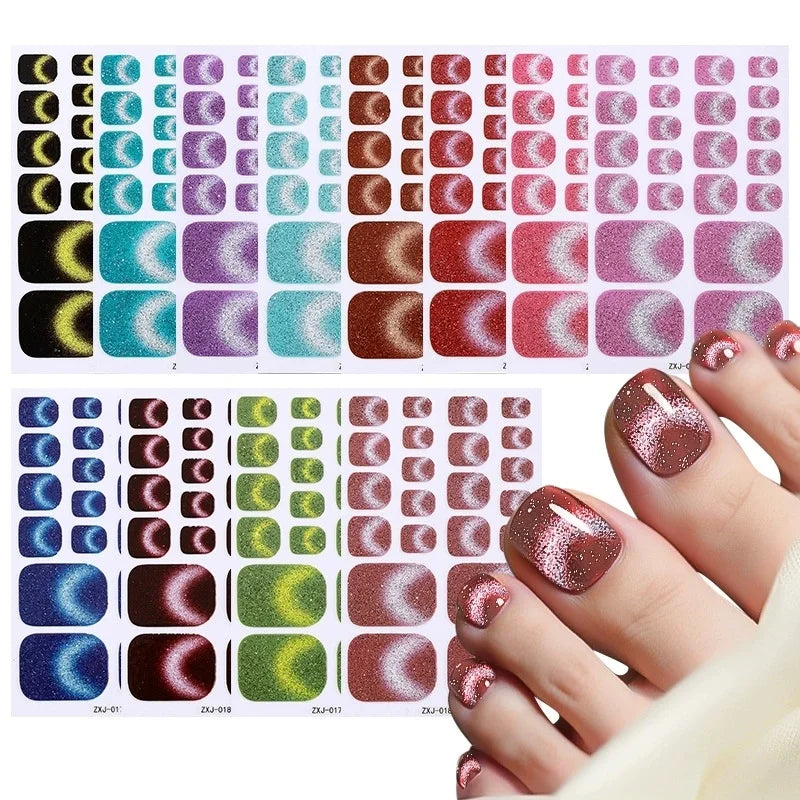 Cat Eye Style Nail Art Stickers Self adhesive Stickers For Toe Nails Full Cover Toenail Polish Stickers DIY Foot Decals Qme