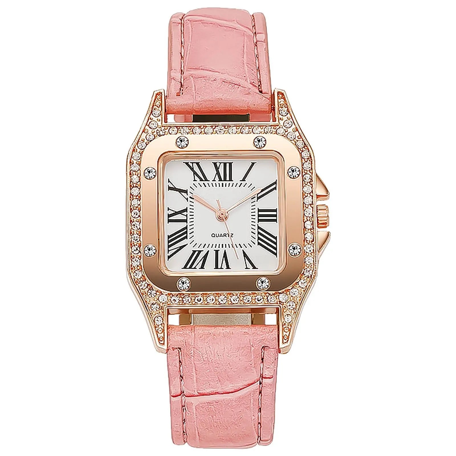 Top Brand Elegant Women Leather Strap Watch Casual Ladies Quartz Wristwatch Female Bracelet With Watch Set Clocks Reloj Mujer Qme Pink