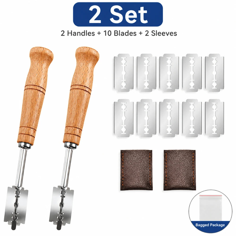 Wooden Handle Curved Bread Slicer Stainless Steel Creative Bread Shaping Knife Dough Dividing Knife Baking Tools Qme 2 set