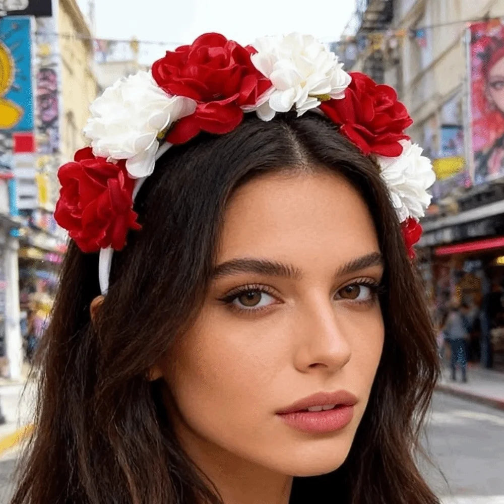 Romantic Floral Headband Wreaths Garland Elegant Artificial Flower Qme