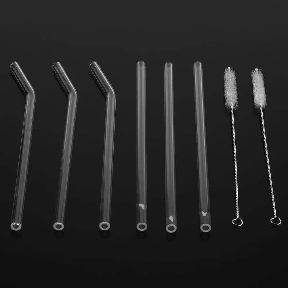 Reusable Straw Drinking Straw Reusable Eco friendly Glass Drinking Straw with Cleaning Brush Transparent Convenient Tableware Qme
