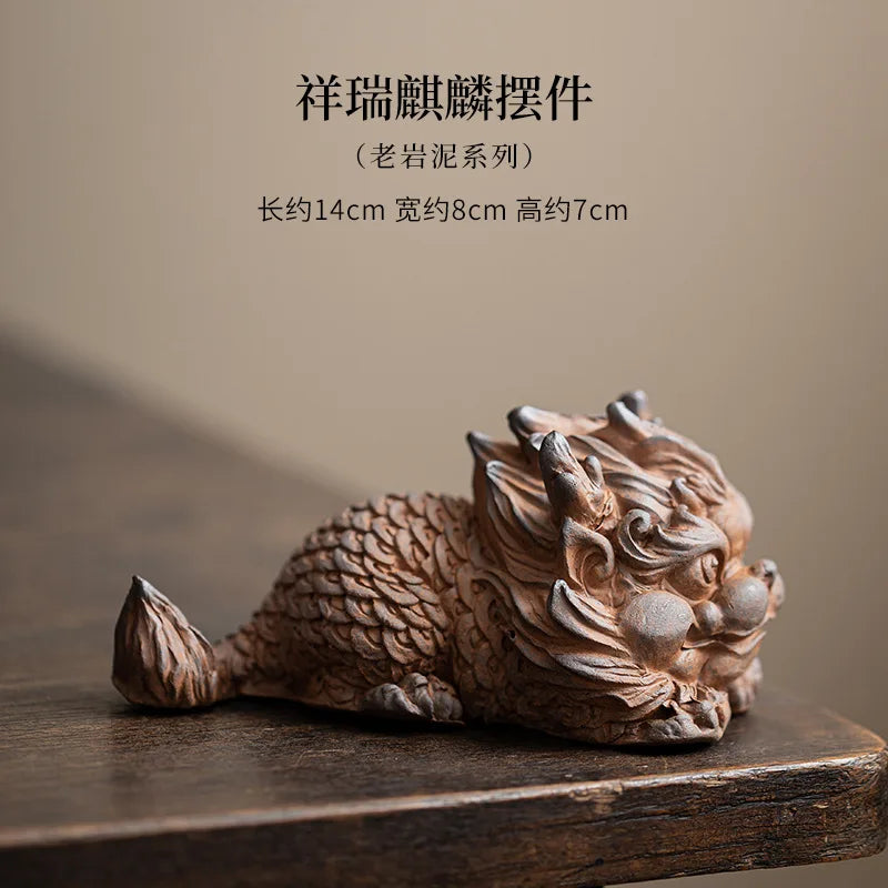 Old Rock Mud Unicorn Ornament Chinese Tea Pet Kung Fu Accessories Qme LUCKY