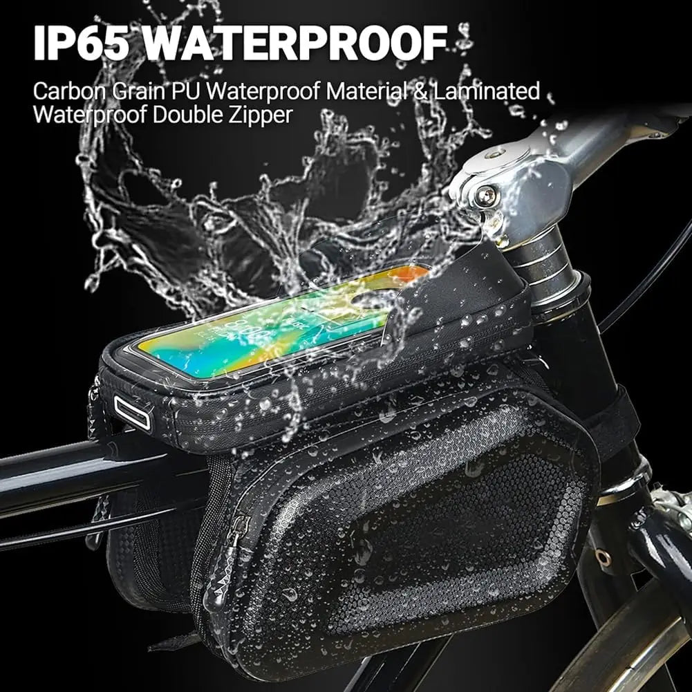 Bike Frame Bag Waterproof Bicycle Bike Phone Front Holder Mount Mountain Bike Accessories for Cell Phone Under 6.8" Qme