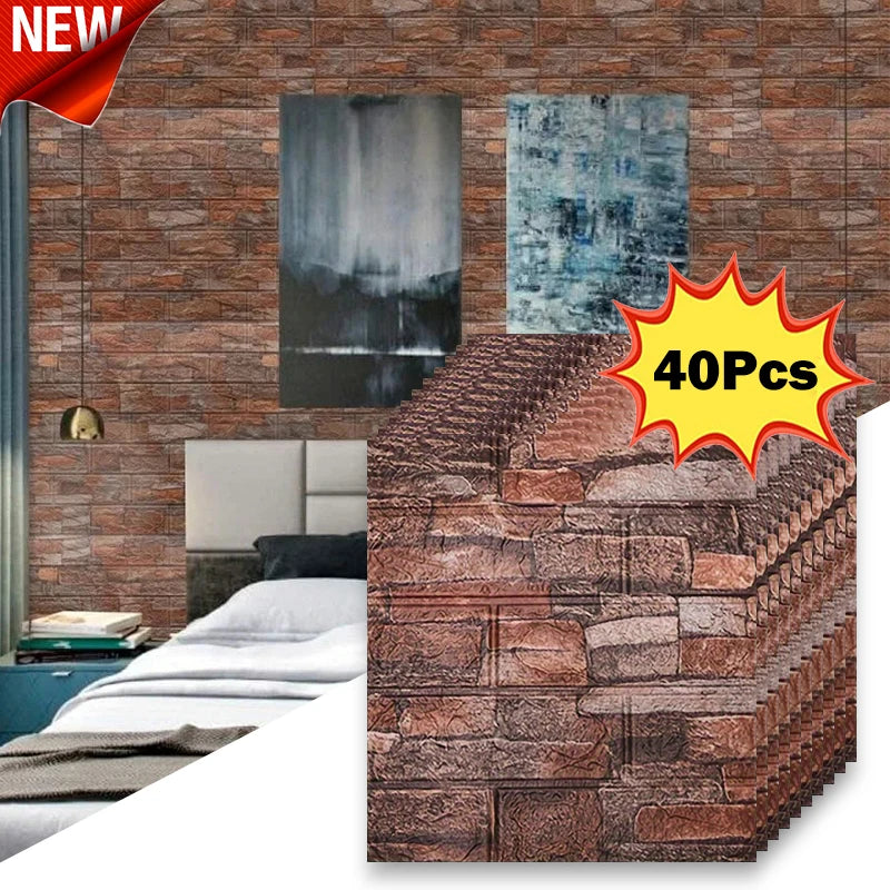 40 Pieces of Decorative Self-Adhesive Waterproof and Moisture-Proof 38.5X35cm Imitation Brick Wallpaper for Bedroom Walls Qme retro orange 40Pcs 38.5X35cm