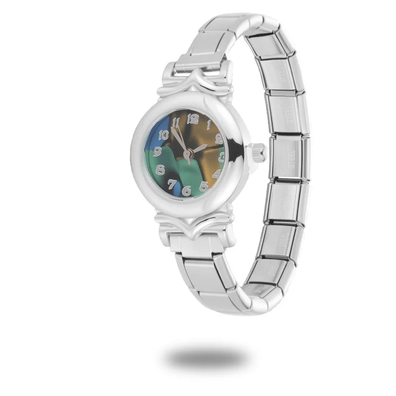 2025New Fit Width Italian Charm Square Zircon Elastic Watch Bracelets
