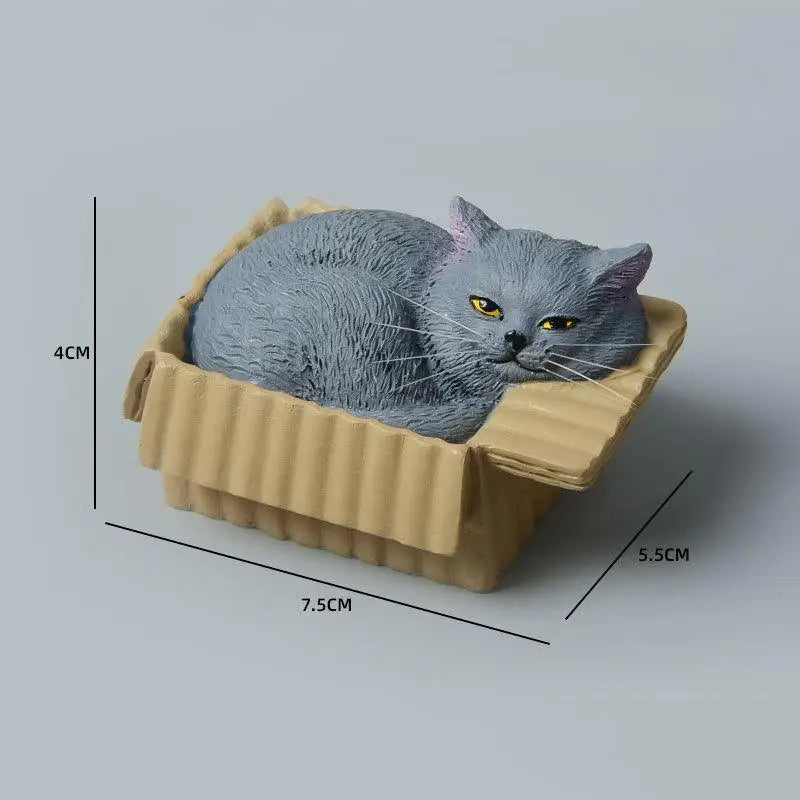 Adorable Cat In Box Napping Resin Figurine Kawaii Desktop Decor Car Ornament Ideal Gift For Cat Lovers Qme A9