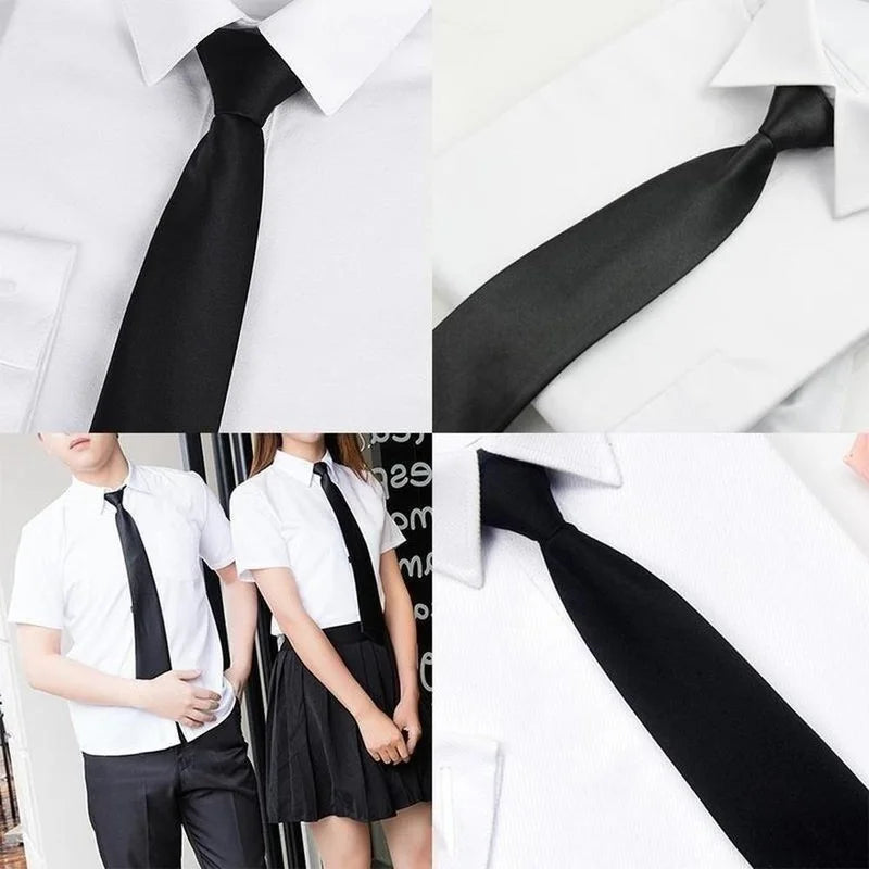 Black Simple Clip Tie Security Doorman Steward Matte Funeral Men Qme