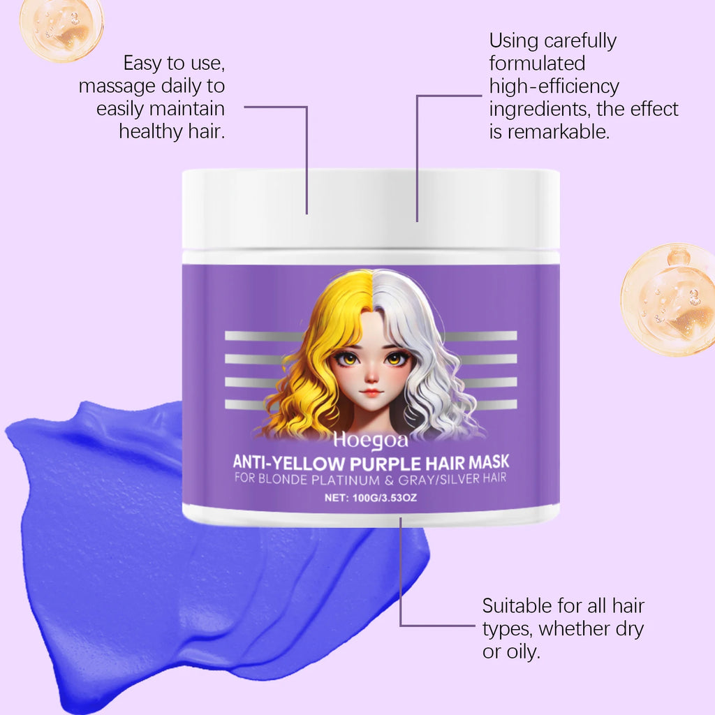 Purple Hair Mask Anti Yellow Deep Nourishing Shiny Hair Repair Dry Frizzy Damaged Maltreated Hair Care Conditioner 100g Qme