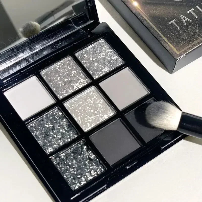 9 Colors Glitter Eyeshadow Palette Punk Smokey Cool Toned Eyeshadow Palette Dark Gray Black Nude Eye Pigments Makeup Qme