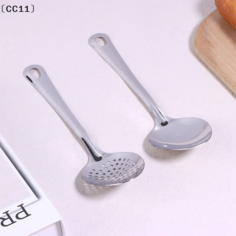 Stainless Steel Soup Spoon Colander Ladle Filter Strainer Food Qme