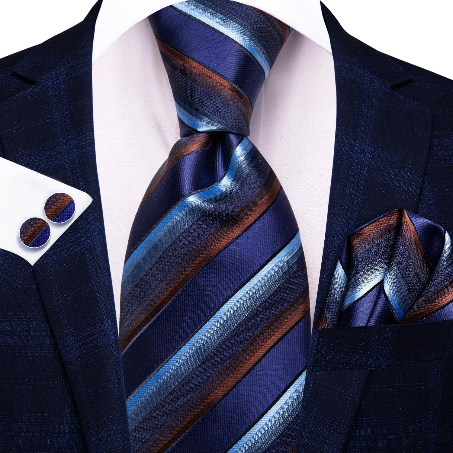 Hi-tie Red Blue Striped Business Mens Tie Jacquard Necktie Qme N-3929
