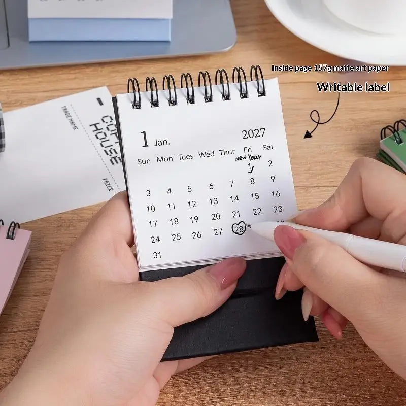 Mini 2027 Desktop Calendar Exquisite Spiral Bound Gold Foil Small Qme