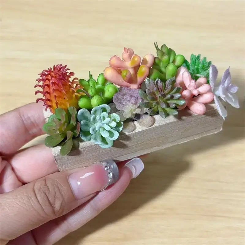 Miniature Wooden Trough Simulation Green Plants Model Dollhouse Mini Qme