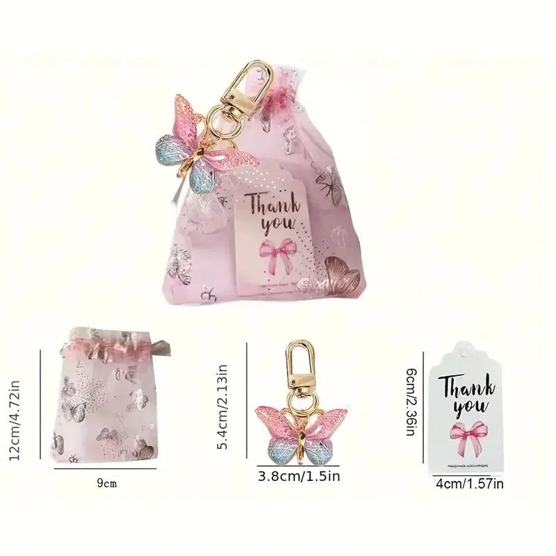 36pcs/12set, Butterfly Keychain Gift Set, 12pcs Acrylic Purple Keychains, 12pcs Brown Cards and 12pcs Organza Drawstring Bags Qme