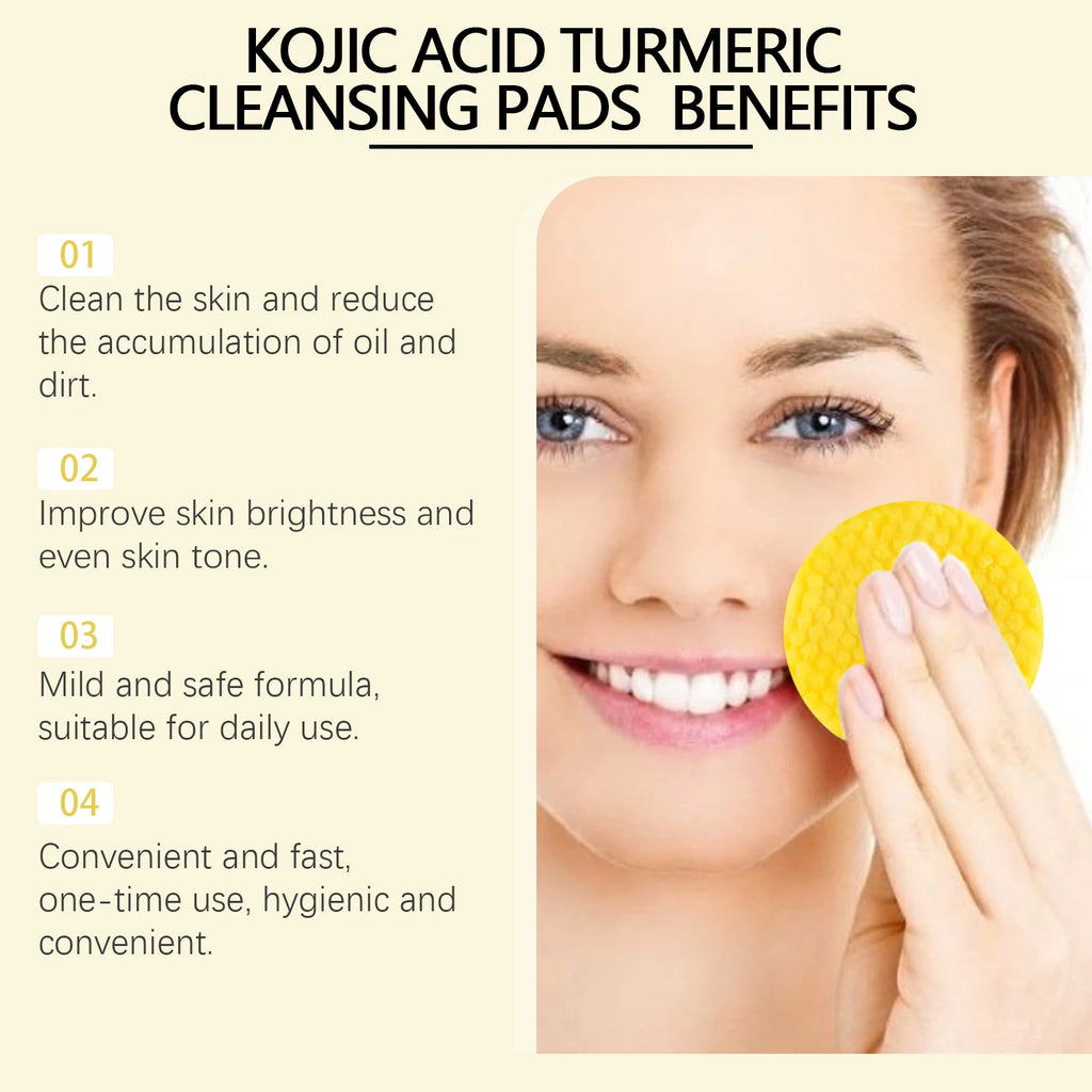 Turmeric Kojic Acid Cleansing Pad Pore Cleanser Makeup Remover Exfoliator Oil Control Brightening Smooth Facial Washing Sponge Qme