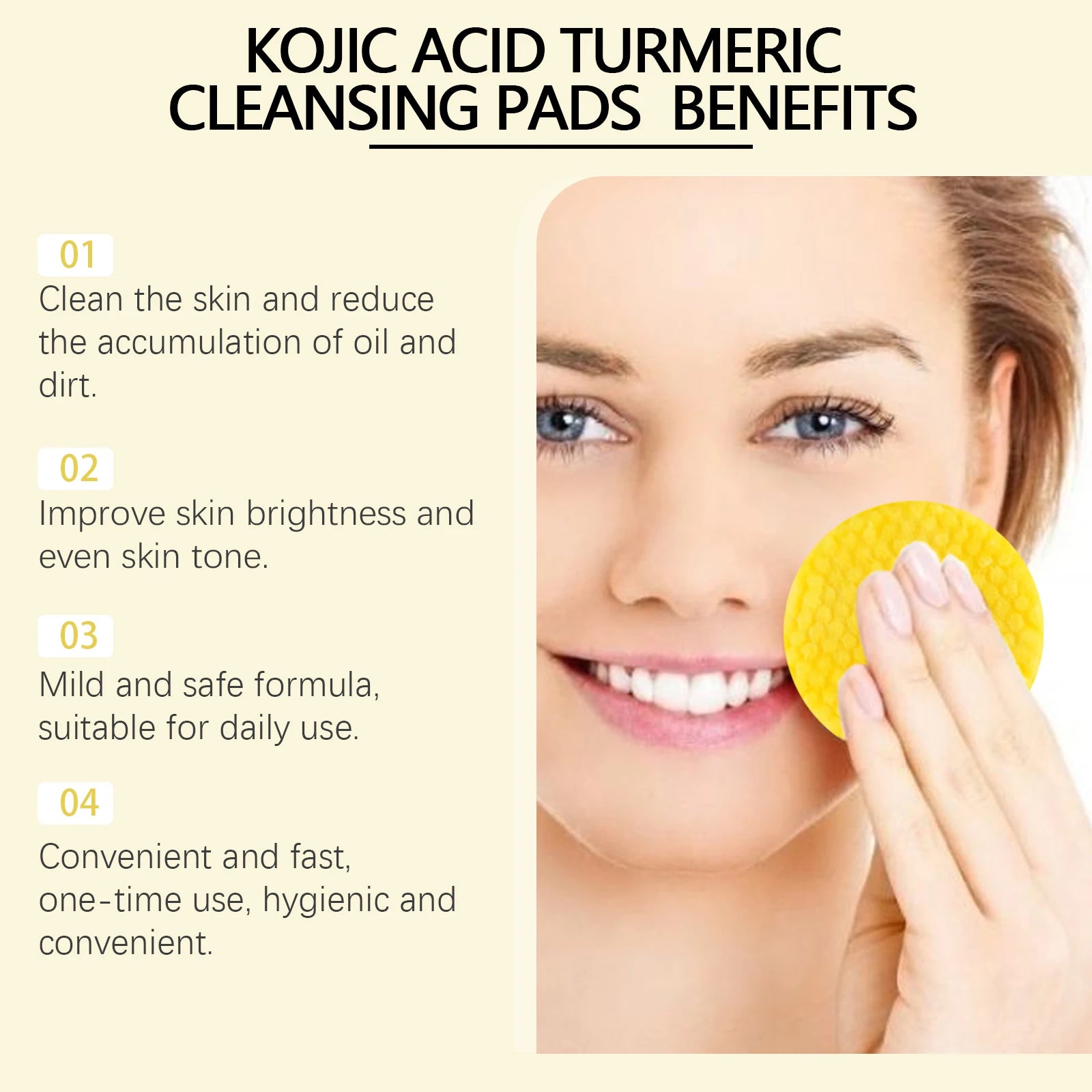 Turmeric Kojic Acid Cleansing Pad Pore Cleanser Makeup Remover Exfoliator Oil Control Brightening Smooth Facial Washing Sponge Qme