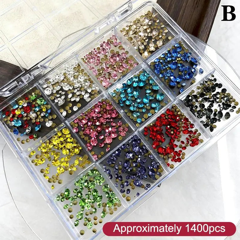 12 Grid Nail Flat Back Beads Box Art Design Home Decoration Qme Multicolor B