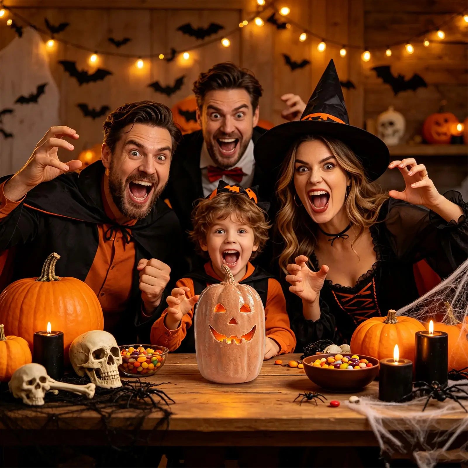 Pumpkin Lanterns Decor Handmade Resin Lantern Centerpiece Outdoor Qme