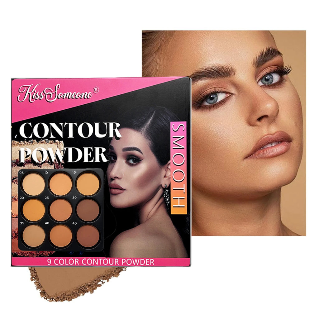 9 Color Powder Contour Palette, Matte Contouring Makeup Kit, Professional Facial Beauty Cosmetic Makeup Qme