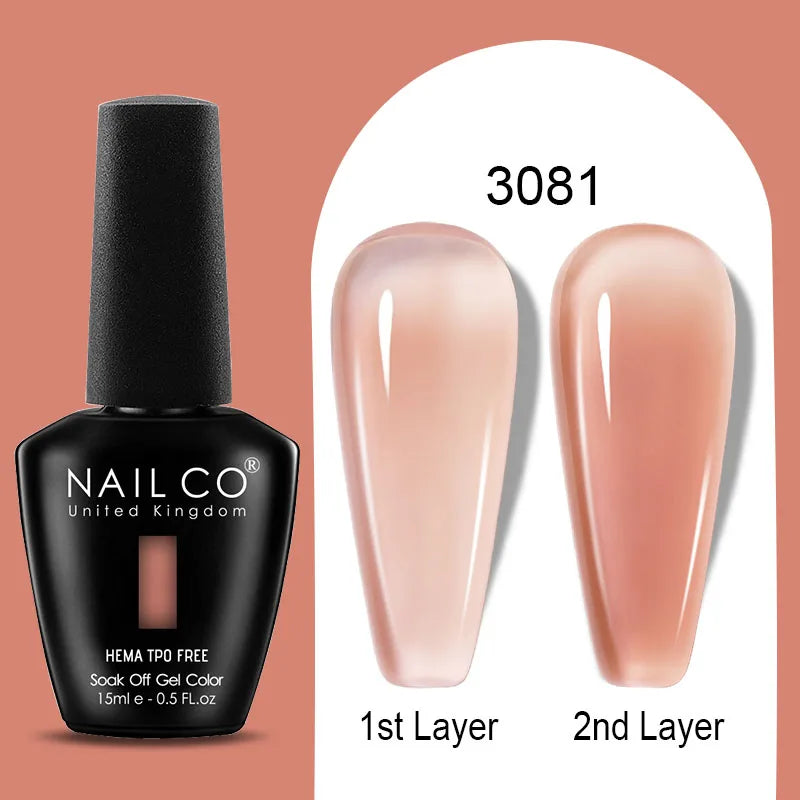 Nailco Jelly Gel Nail Polish Transparent Varnishes 44 Colors Red Pink