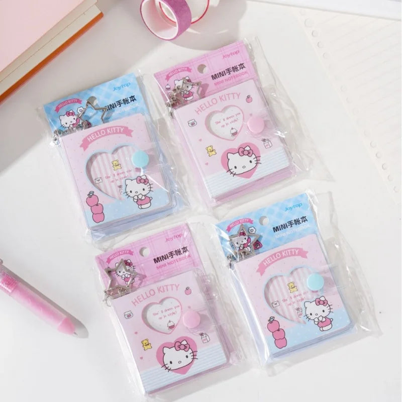 Hello Kitty Pink & Blue Series Notebook MINI Plastic-Covered Planner Student-Friendly Keychain Snap-Closure Notepad Qme
