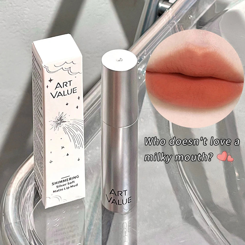 Silver Tube Lip Gloss 6 Colors Nude Matte Lipstick Waterproof Long Lasting Women Red Lip Tint Mud Velvet Lip Glaze Cosmetics Qme