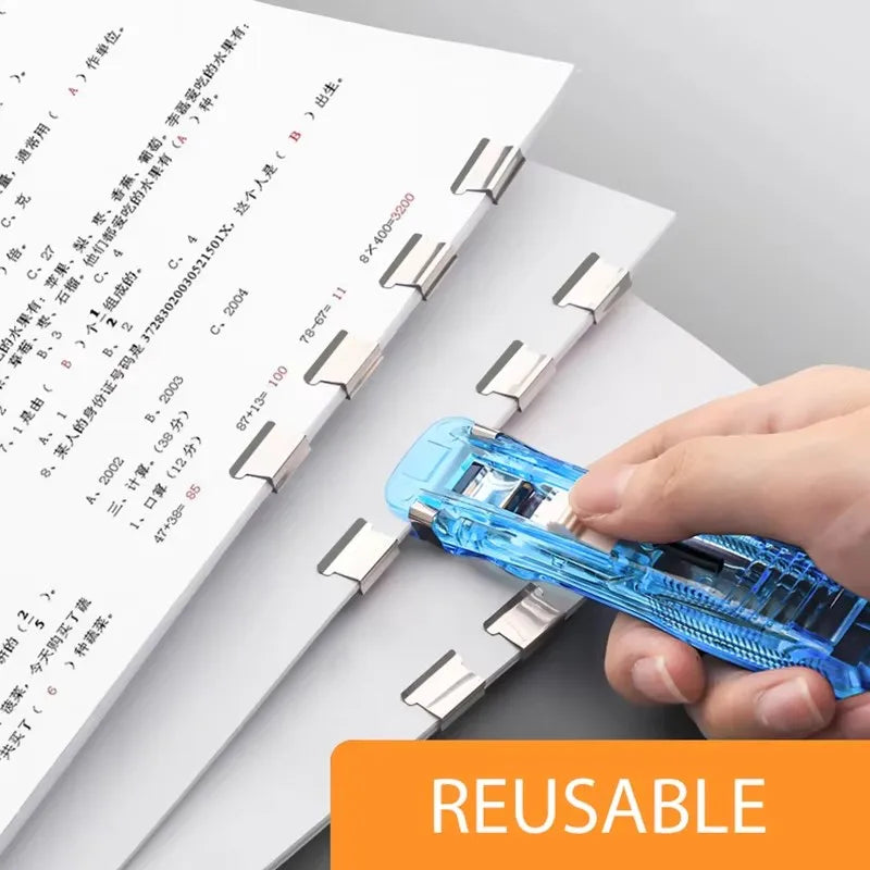 Mini Traceless Reusable Hand Clip Push Stapler Paper Book File Office Student Binder Binding Tools Supplies Accessories Qme