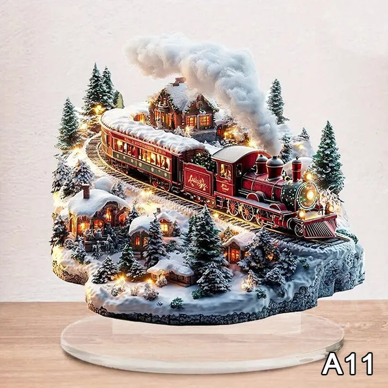 2D Flat Acrylic Christmas Desk Decor Base Snowman House Rotating Qme A11