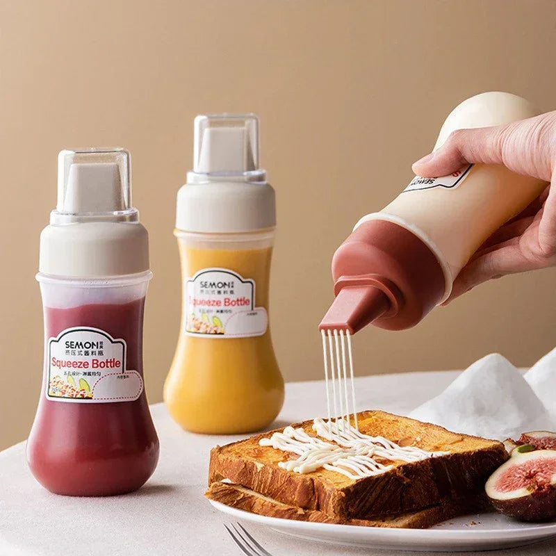 350ml Squeeze Condiment Bottles 5 Hole Sauce Squeeze Bottle With Clear Cover Kitchen Ketchup Mustard Sauce Olive Oil Bottles Qme