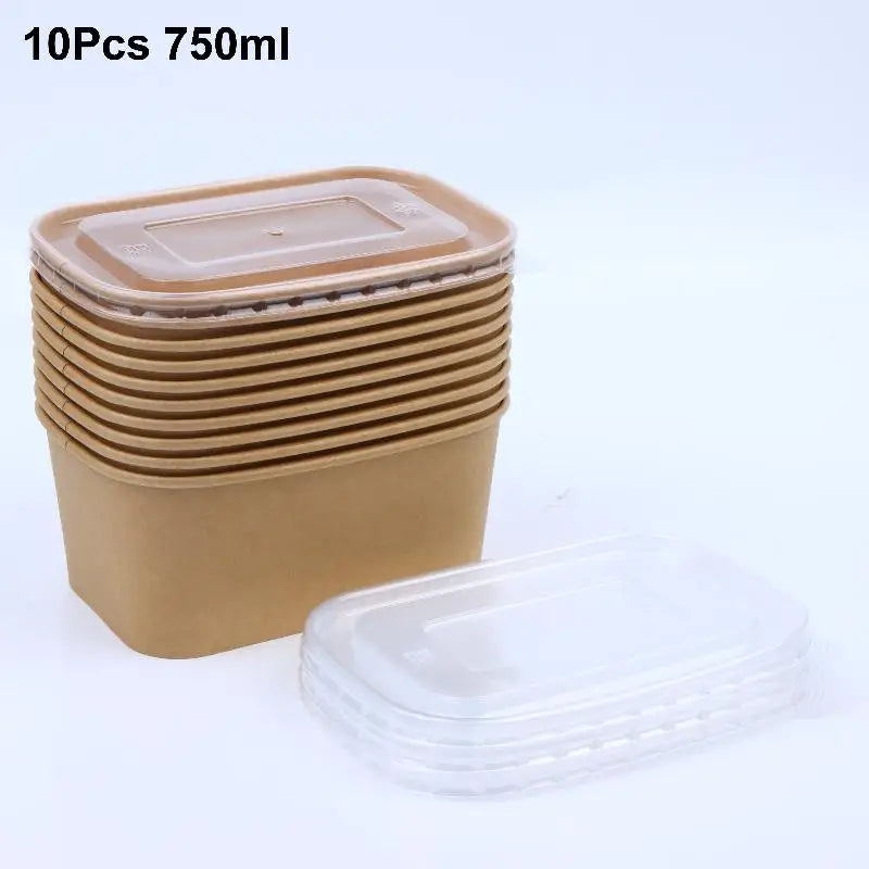 Disposable Lunch Box Kraft Paper Square Fast Food Packing Boxes Bowls Qme B
