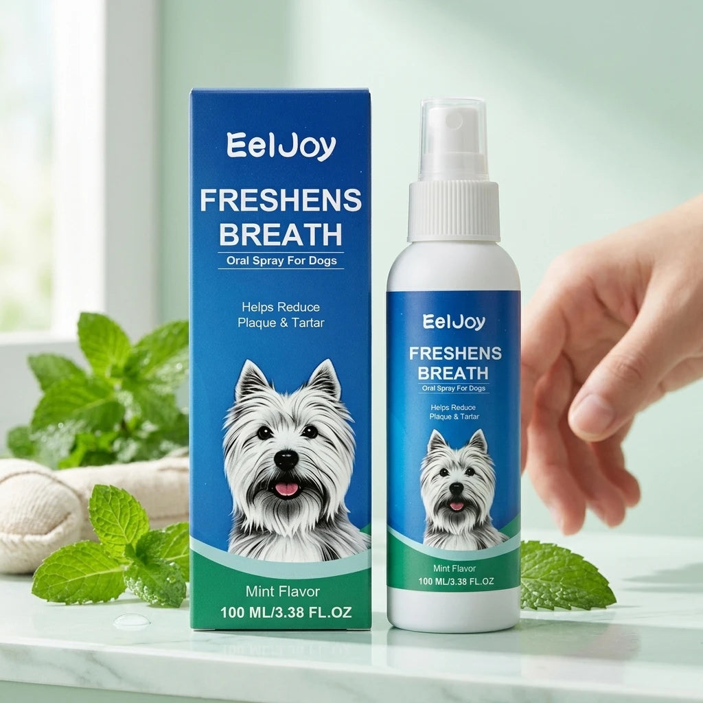 EELJOY Pet Dental Care Spray Reduces Plaque & Tartar Eliminates Bad Breath No‑brush Easy‑to‑use Mint‑flavored Dogs Mouth Cleaner Qme