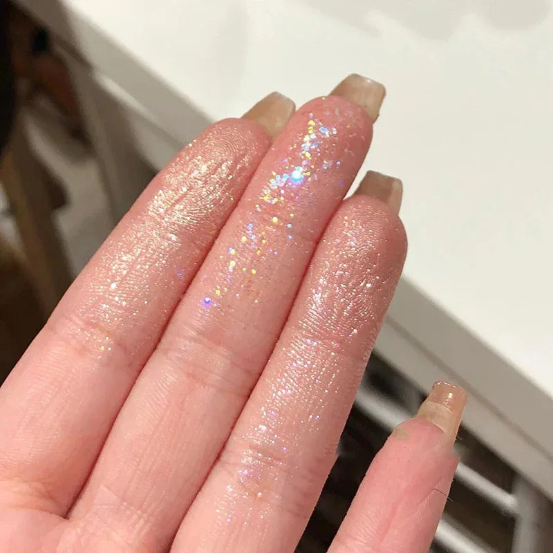 9-Color Glitter Eyeshadow Palette Champagne Pink Pearly Eye Shadow Shimmer Highlights Cool Tone Charming Sparkling Eyes Makeup Qme