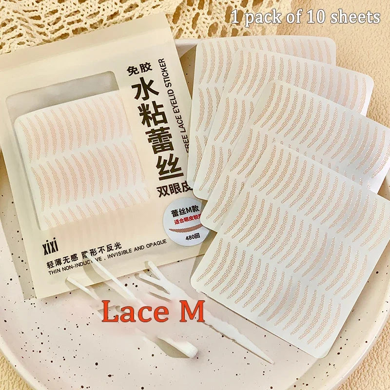 10 sheets Eyelid Sticker Invisible Double Eyelid Tape Lace/Mesh Type Self Adhesive Double Eye Tape Stickers Eye Makeup Tools Qme Lace M